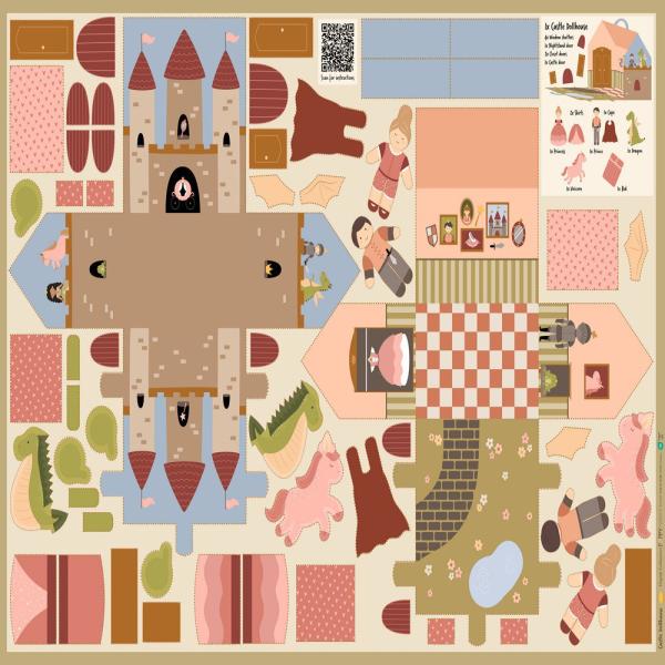 Baumwoll Popelin Panel Prinzessin Schloß ca. 1m hoch